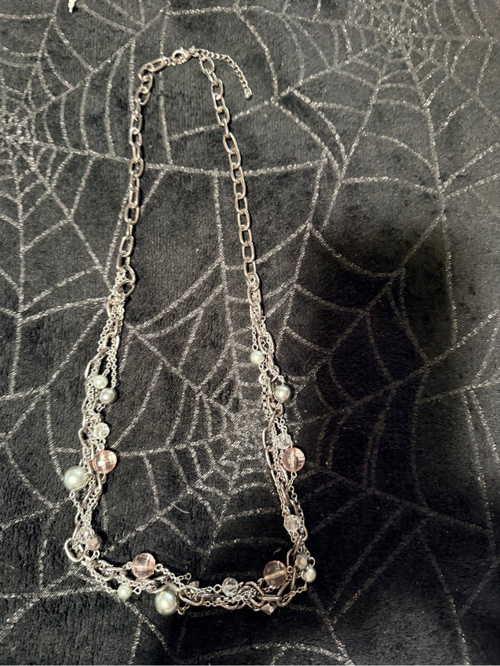 Lia Sophia Silver-Tone Multi-Strand Necklace with Pink and Pearl Beads